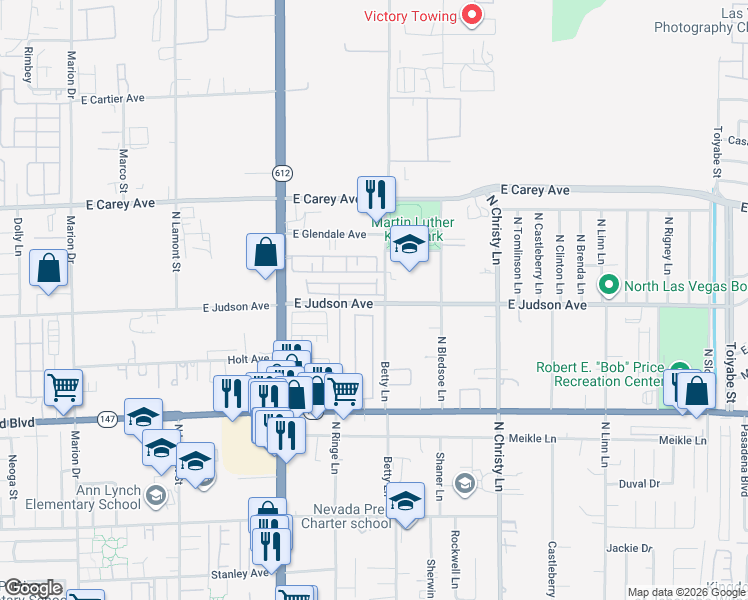 map of restaurants, bars, coffee shops, grocery stores, and more near 2196 Betty Lane in Las Vegas