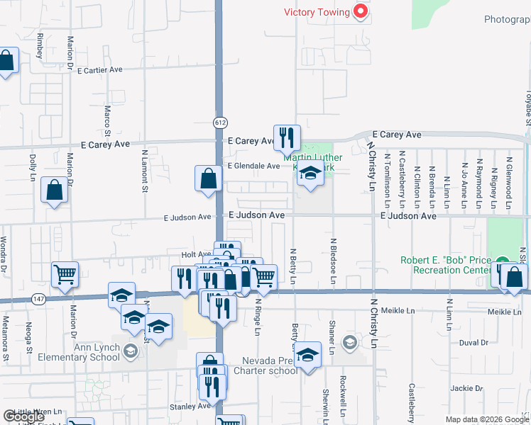 map of restaurants, bars, coffee shops, grocery stores, and more near 2178 Clancy Street in Las Vegas