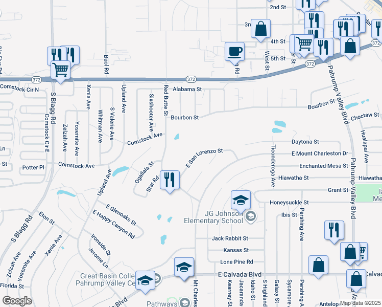 map of restaurants, bars, coffee shops, grocery stores, and more near 631 San Lorenzo Street in Pahrump