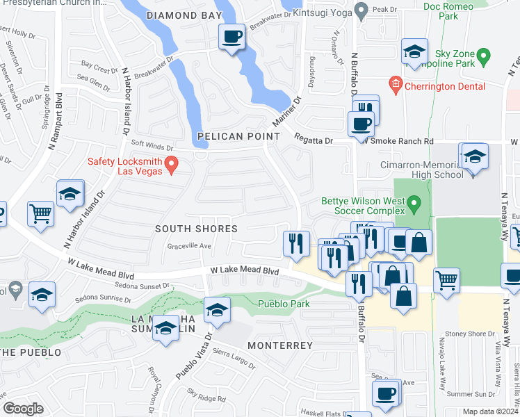 map of restaurants, bars, coffee shops, grocery stores, and more near 7844 Millhopper Avenue in Las Vegas