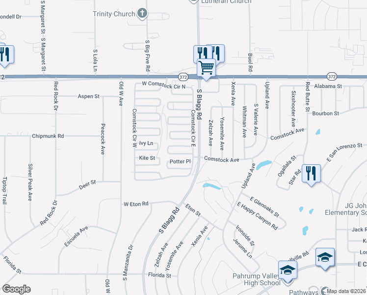 map of restaurants, bars, coffee shops, grocery stores, and more near 61 Rudy Road in Pahrump