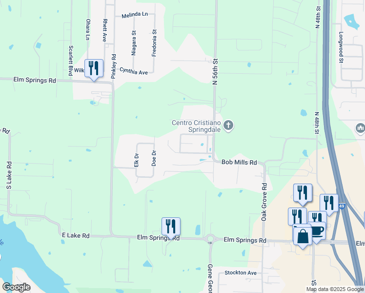 map of restaurants, bars, coffee shops, grocery stores, and more near 5763 Sant'antonio Avenue in Springdale