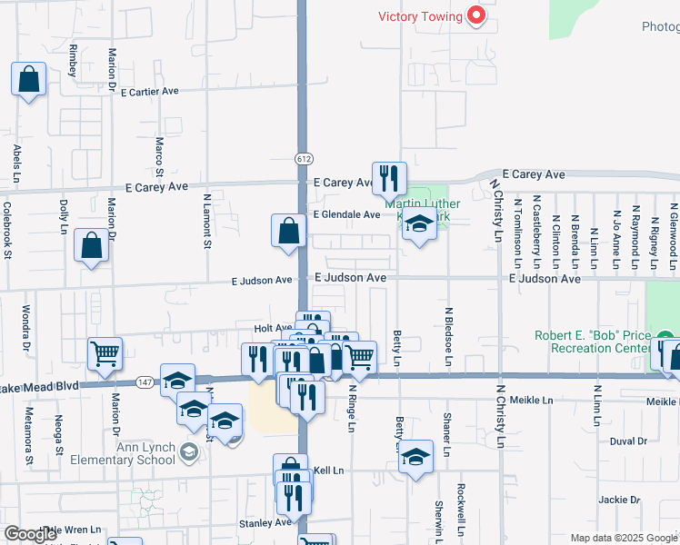 map of restaurants, bars, coffee shops, grocery stores, and more near 5177 Shreve Avenue in Las Vegas
