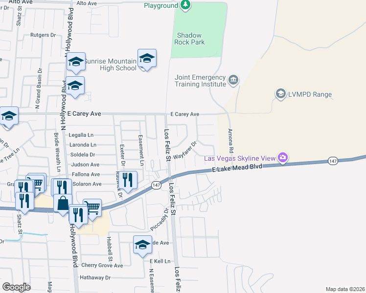 map of restaurants, bars, coffee shops, grocery stores, and more near 7124 Wayfarer Drive in Las Vegas