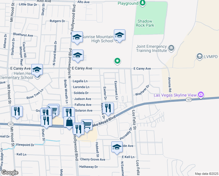 map of restaurants, bars, coffee shops, grocery stores, and more near 6920 Dunsbach Way in Las Vegas