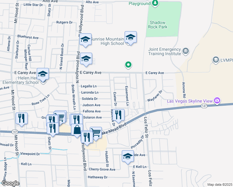 map of restaurants, bars, coffee shops, grocery stores, and more near 6920 Dunsbach Way in Las Vegas
