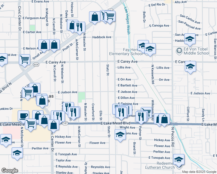 map of restaurants, bars, coffee shops, grocery stores, and more near in North Las Vegas