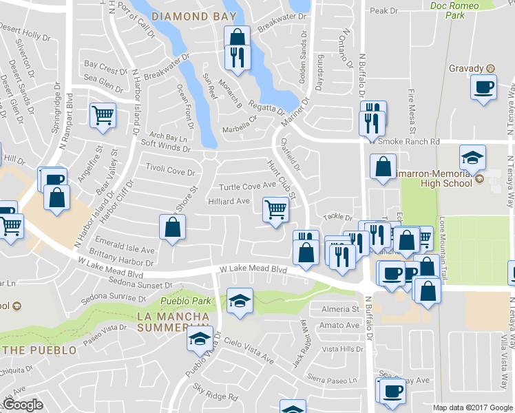 map of restaurants, bars, coffee shops, grocery stores, and more near 7916 Waterfalls Avenue in Las Vegas
