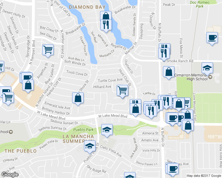 map of restaurants, bars, coffee shops, grocery stores, and more near 7916 Waterfalls Avenue in Las Vegas