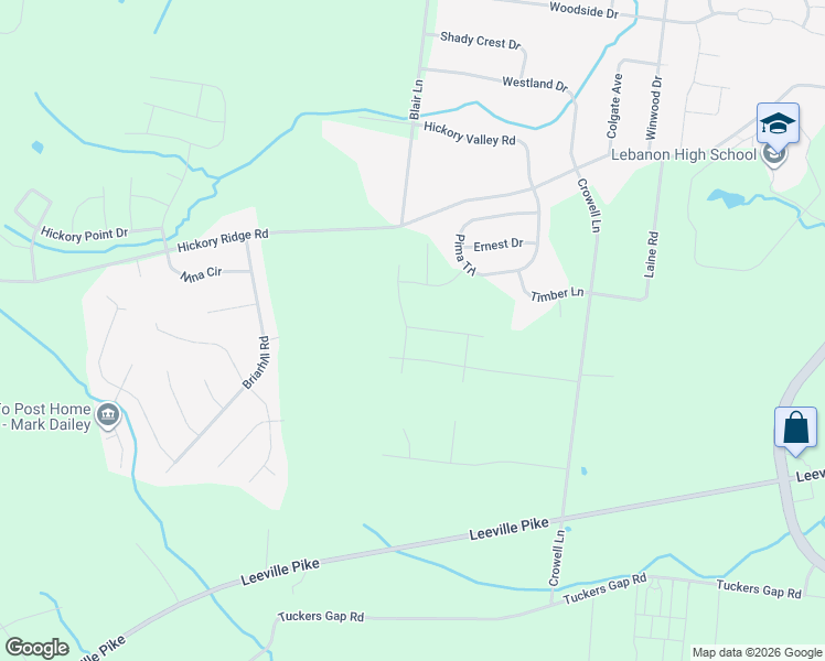 map of restaurants, bars, coffee shops, grocery stores, and more near 522 Crowell Lane in Lebanon