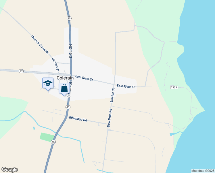 map of restaurants, bars, coffee shops, grocery stores, and more near 404 East River Street in Colerain