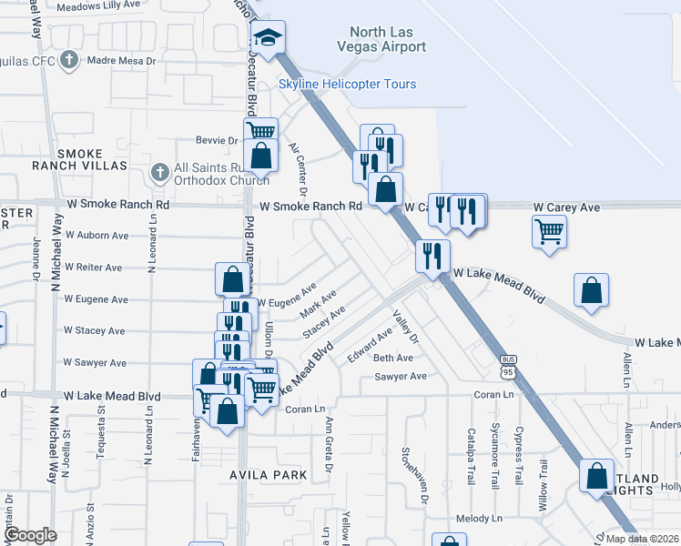 map of restaurants, bars, coffee shops, grocery stores, and more near 4333 Eugene Avenue in Las Vegas