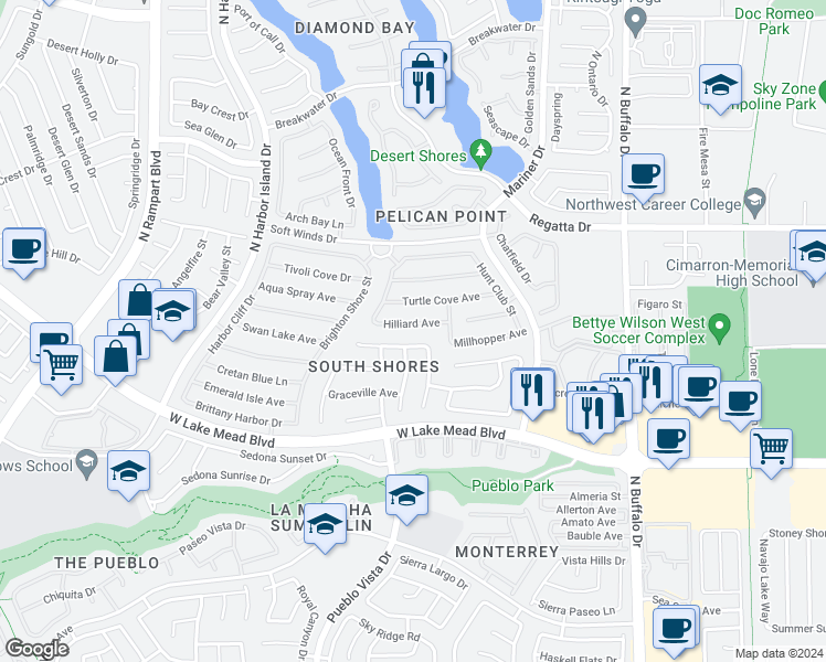 map of restaurants, bars, coffee shops, grocery stores, and more near 8013 Hilliard Avenue in Las Vegas