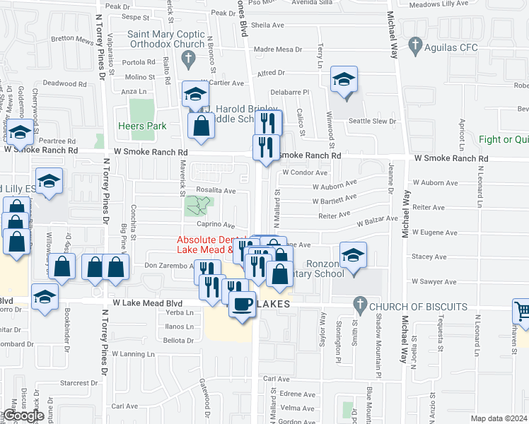 map of restaurants, bars, coffee shops, grocery stores, and more near in Las Vegas