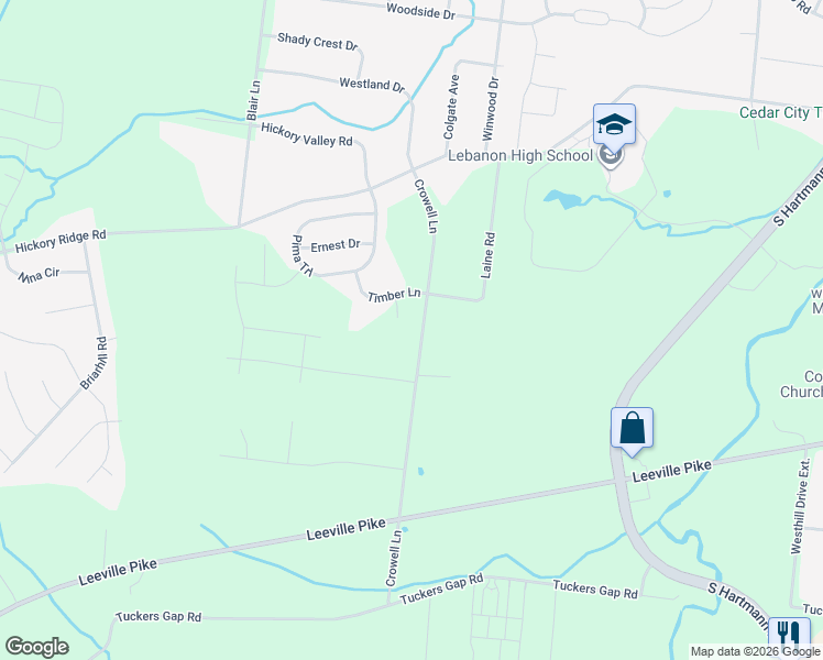 map of restaurants, bars, coffee shops, grocery stores, and more near 514 Crowell Lane in Lebanon