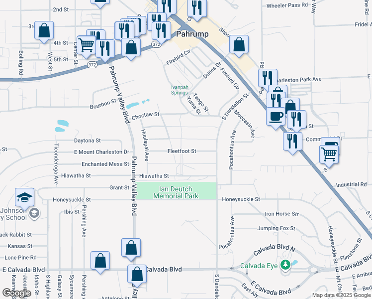 map of restaurants, bars, coffee shops, grocery stores, and more near 1640 Fleetfoot Street in Pahrump
