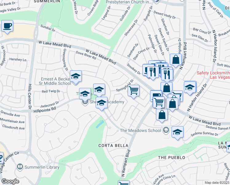 map of restaurants, bars, coffee shops, grocery stores, and more near 8928 Stafford Springs Drive in Las Vegas