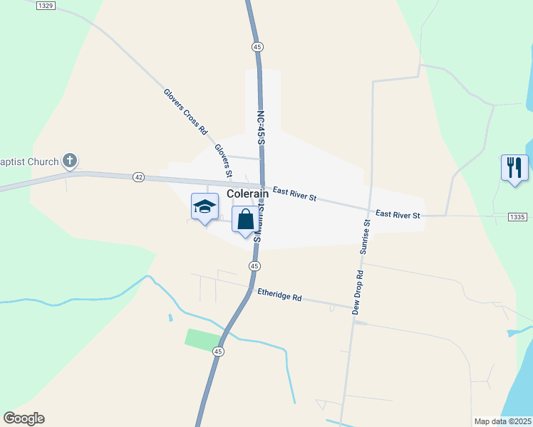 map of restaurants, bars, coffee shops, grocery stores, and more near 119 South Main Street in Colerain