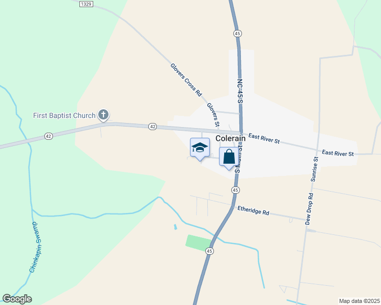 map of restaurants, bars, coffee shops, grocery stores, and more near 112 North Academy Street in Colerain