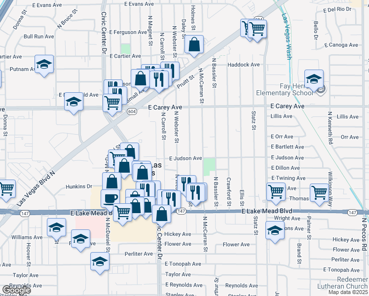 map of restaurants, bars, coffee shops, grocery stores, and more near 2217 Daley Street in North Las Vegas