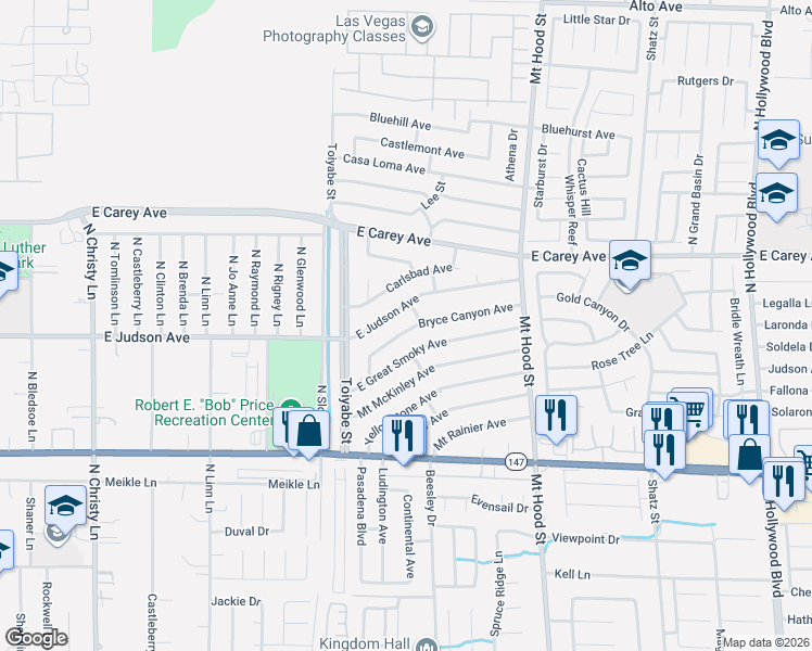 map of restaurants, bars, coffee shops, grocery stores, and more near 6054 Judson Avenue in Las Vegas