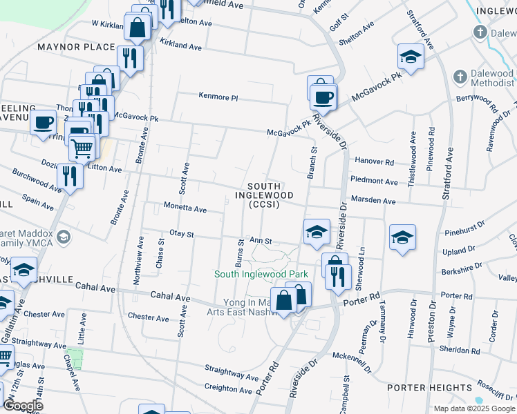 map of restaurants, bars, coffee shops, grocery stores, and more near 1455 Litton Avenue in Nashville