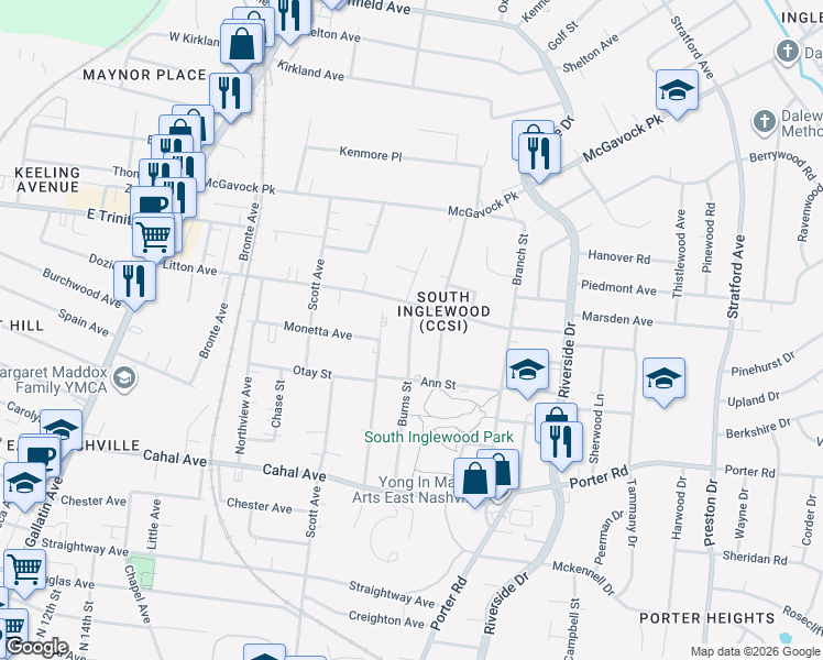 map of restaurants, bars, coffee shops, grocery stores, and more near 1455 Litton Avenue in Nashville