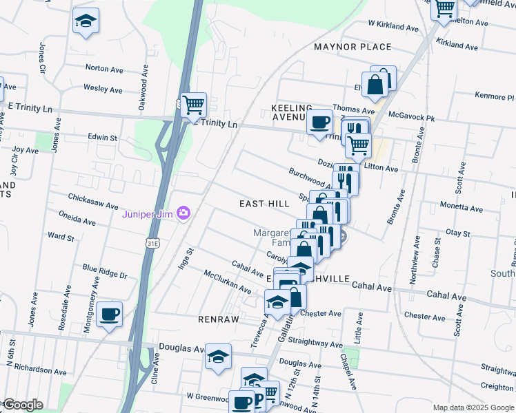 map of restaurants, bars, coffee shops, grocery stores, and more near 923A Delmas Avenue in Nashville