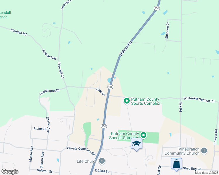 map of restaurants, bars, coffee shops, grocery stores, and more near 2700 Hilham Road in Cookeville