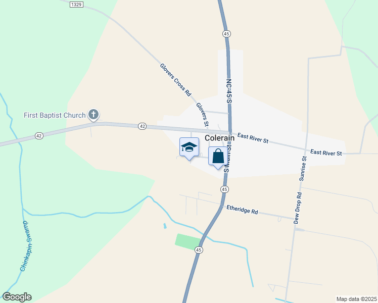map of restaurants, bars, coffee shops, grocery stores, and more near 112 North Academy Street in Colerain