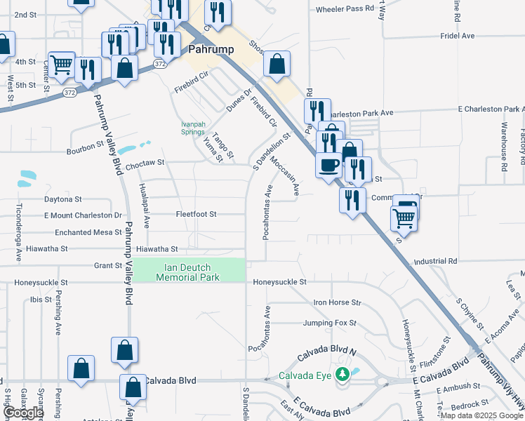 map of restaurants, bars, coffee shops, grocery stores, and more near 1320 Pocahontas Avenue in Pahrump