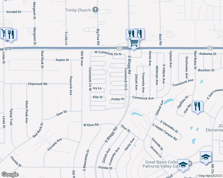 map of restaurants, bars, coffee shops, grocery stores, and more near 91 Tonopah Trail in Pahrump