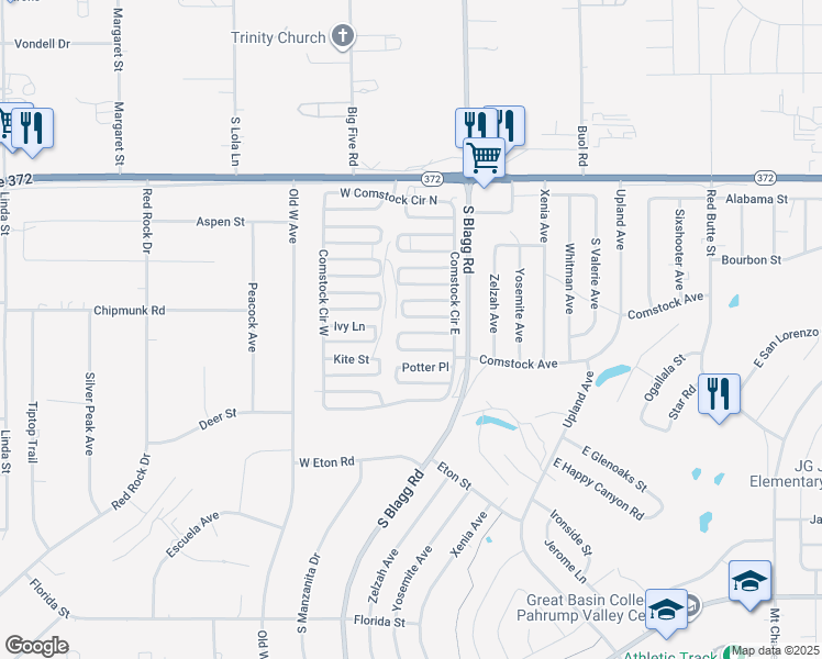 map of restaurants, bars, coffee shops, grocery stores, and more near 110 Rudy Road in Pahrump