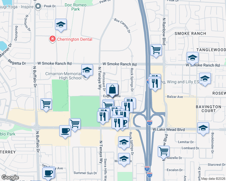 map of restaurants, bars, coffee shops, grocery stores, and more near 2228 Wilhelmina Circle in Las Vegas