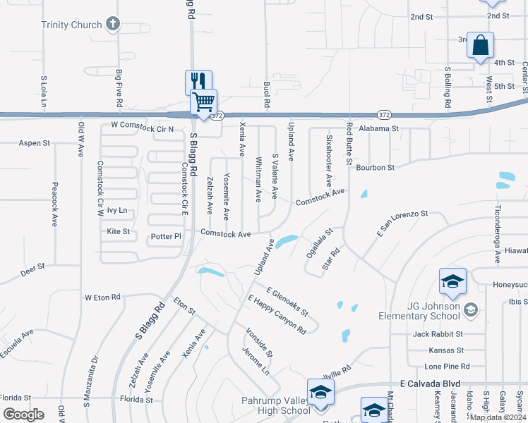 map of restaurants, bars, coffee shops, grocery stores, and more near 1290 South Valerie Avenue in Pahrump