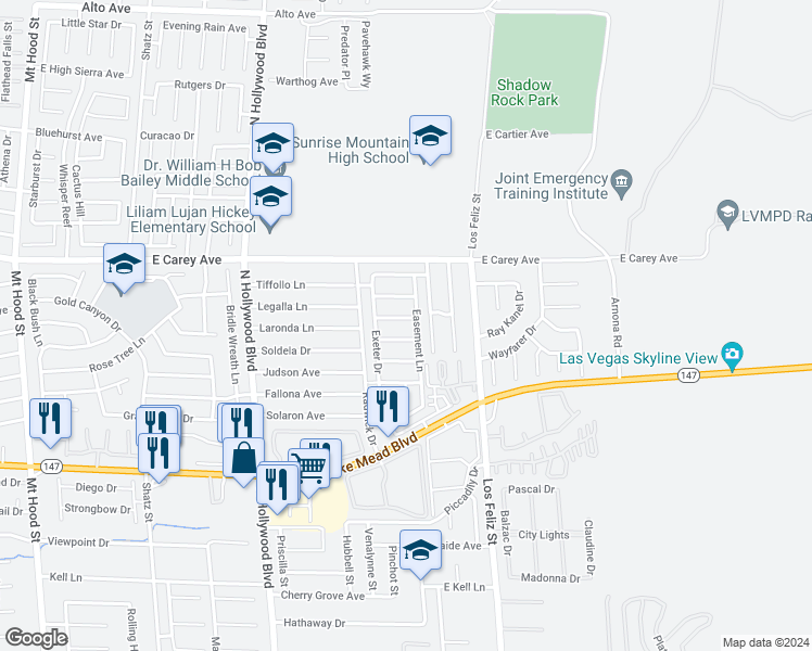 map of restaurants, bars, coffee shops, grocery stores, and more near 2331 Sierra Sunrise Street in Las Vegas
