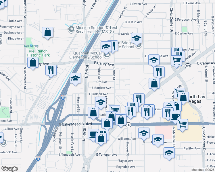 map of restaurants, bars, coffee shops, grocery stores, and more near 712 Orr Avenue in North Las Vegas