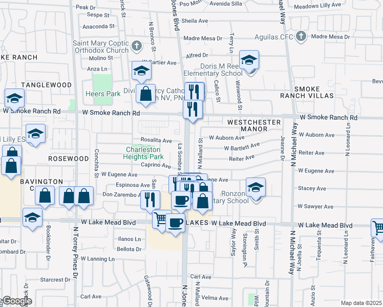 map of restaurants, bars, coffee shops, grocery stores, and more near 2241 La Sombra Street in Las Vegas