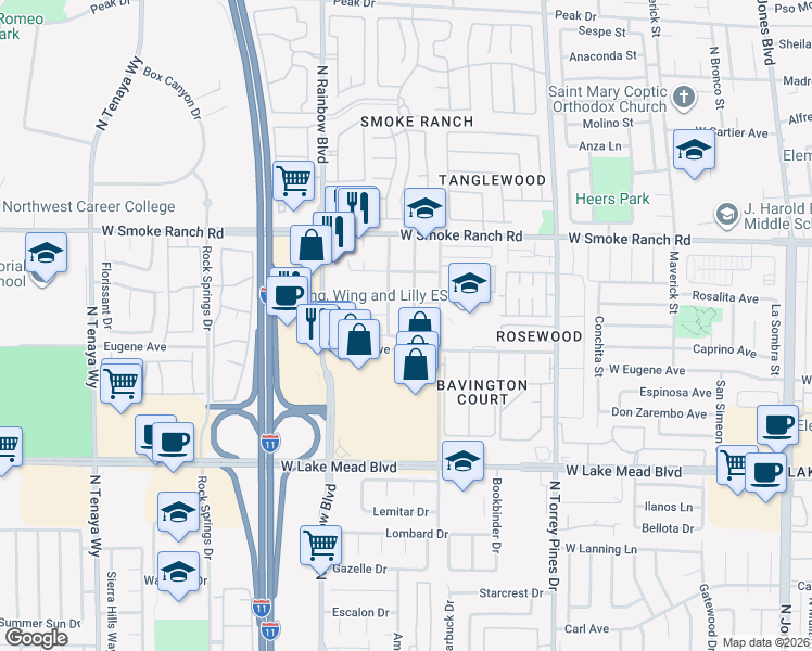 map of restaurants, bars, coffee shops, grocery stores, and more near 2237 Avery Drive in Las Vegas