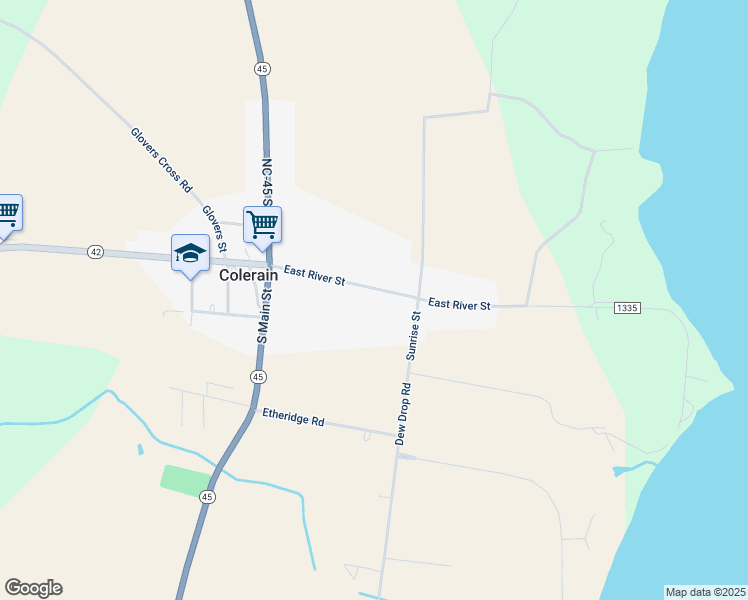 map of restaurants, bars, coffee shops, grocery stores, and more near 310 East River Street in Colerain