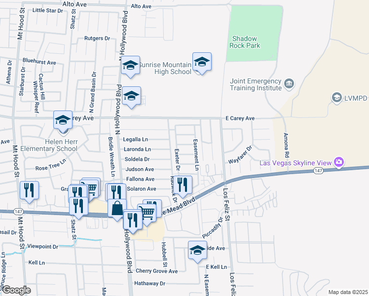 map of restaurants, bars, coffee shops, grocery stores, and more near 6951 Issac Avenue in Las Vegas