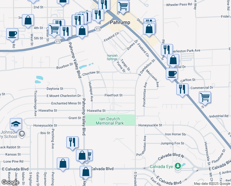 map of restaurants, bars, coffee shops, grocery stores, and more near 1640 Fleetfoot Street in Pahrump
