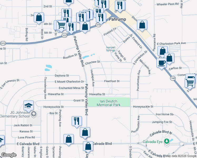 map of restaurants, bars, coffee shops, grocery stores, and more near 1471 Eaglewing Street in Pahrump