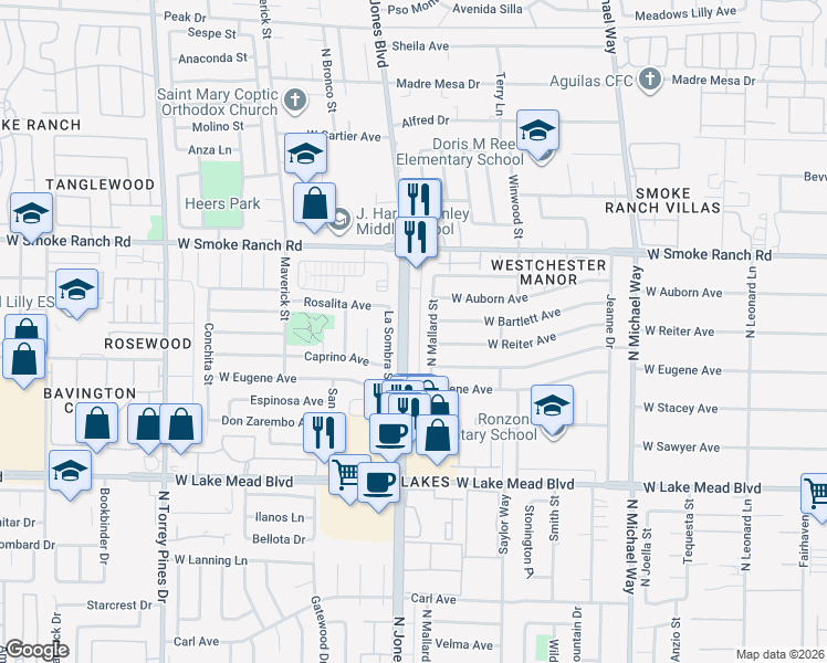 map of restaurants, bars, coffee shops, grocery stores, and more near 2241 North Jones Boulevard in Las Vegas