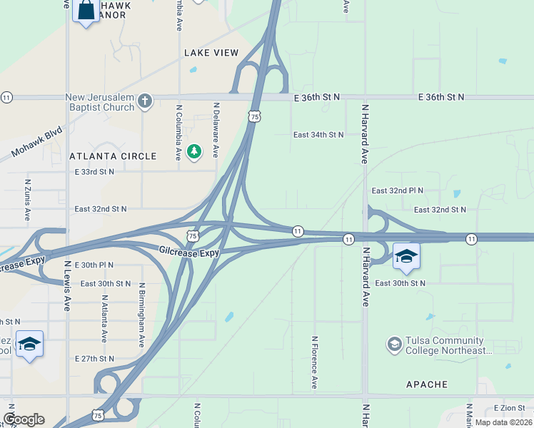 map of restaurants, bars, coffee shops, grocery stores, and more near 2917 East 32nd Street North in Tulsa