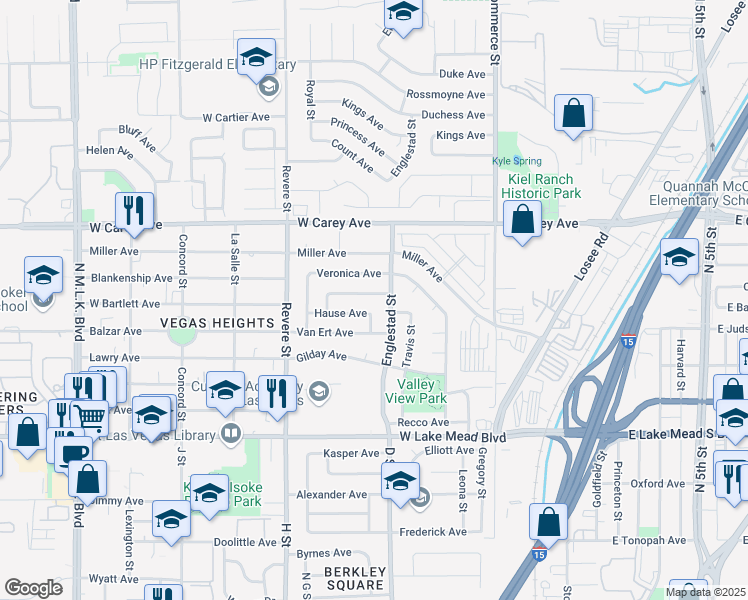 map of restaurants, bars, coffee shops, grocery stores, and more near 609 Marcella Avenue in North Las Vegas