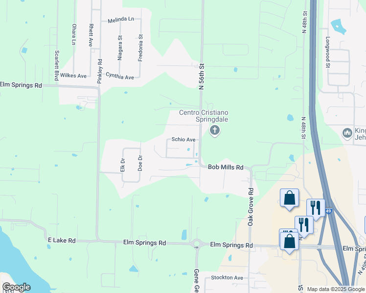 map of restaurants, bars, coffee shops, grocery stores, and more near 5744 Staro Lane in Springdale