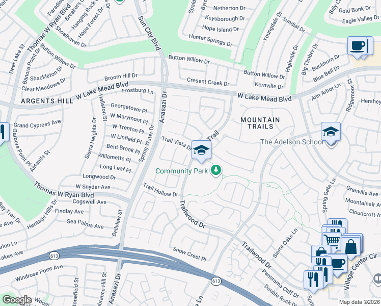 map of restaurants, bars, coffee shops, grocery stores, and more near 2216 Menifee Court in Las Vegas