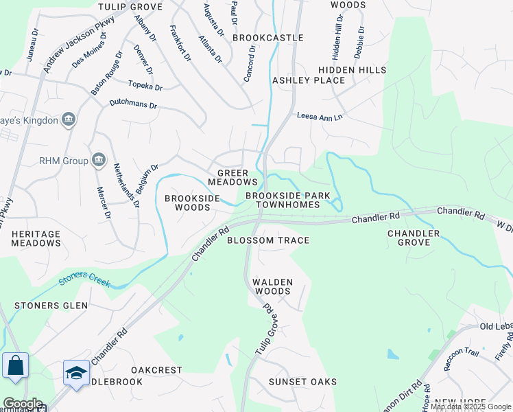 map of restaurants, bars, coffee shops, grocery stores, and more near 1001 Brookside Woods Boulevard in Nashville