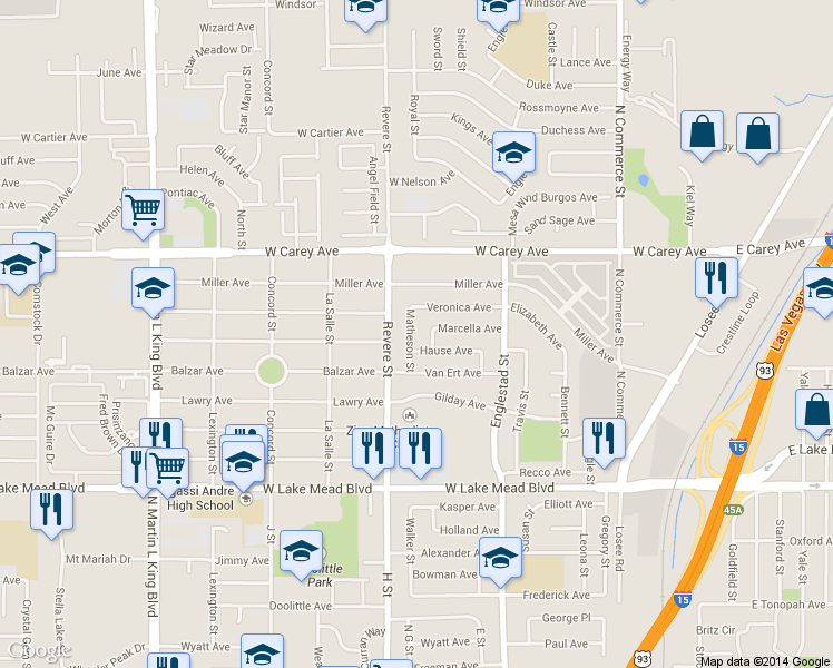 map of restaurants, bars, coffee shops, grocery stores, and more near 717 Veronica Avenue in North Las Vegas